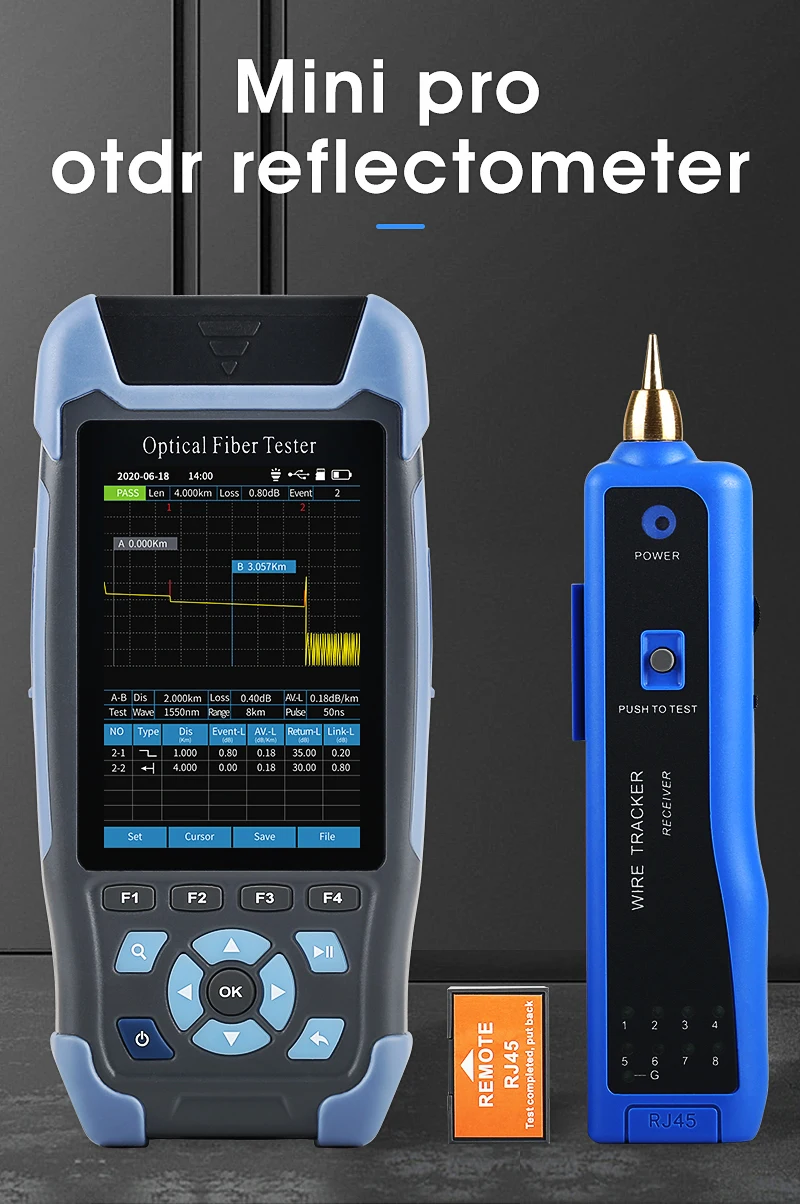 

Mini OTDR Fiber Optic Reflectometerwith 9 Functions VFL OLS OPM Event Map 24dB for 64km Fiber Cable Ethernet Tester