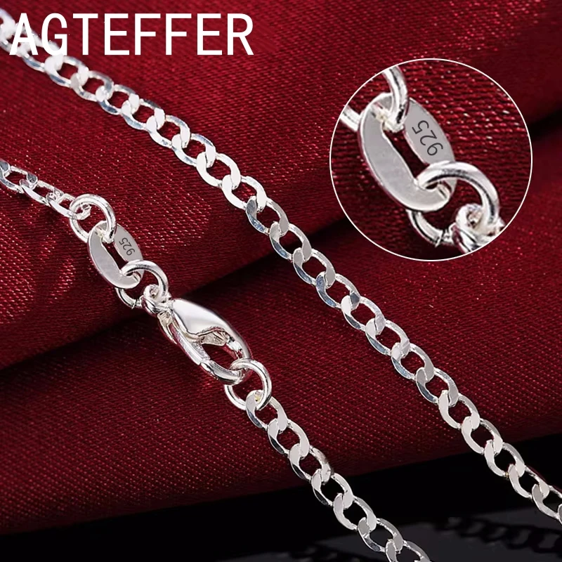 Боковое ожерелье из стерлингового серебра 925 пробы 16/18/20/22/24/26/28/30 дюймов