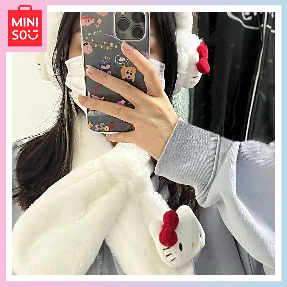 

Miniso Cartoon Hello Kitty Intersect Scarf Student Winter Fashion Plush Cute Soft Warm Girl Bestie Birthday Christmas Gift