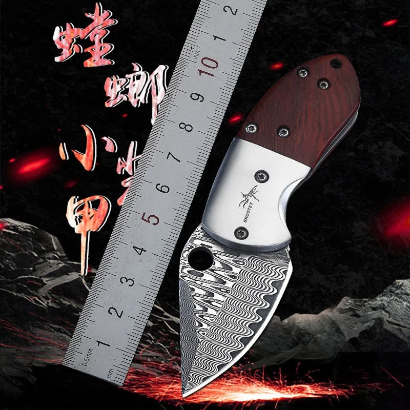 

Outdoor Knife Mantis Damascus Steel Knife a Folding Knife Self-Defense Knife Folding Knife Split Express Knife Mini Keychain