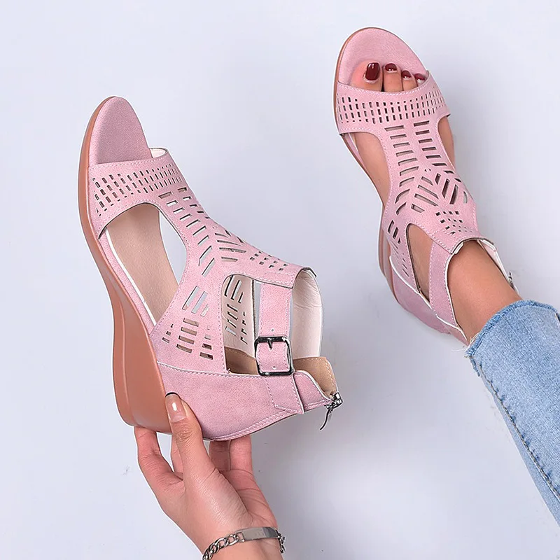 

Women's Wedges Sandals Comfortable Outdoor Gladiator Platform Roman High Heels Shoes Party Hollow Out Thick Heel Zipper Shoes