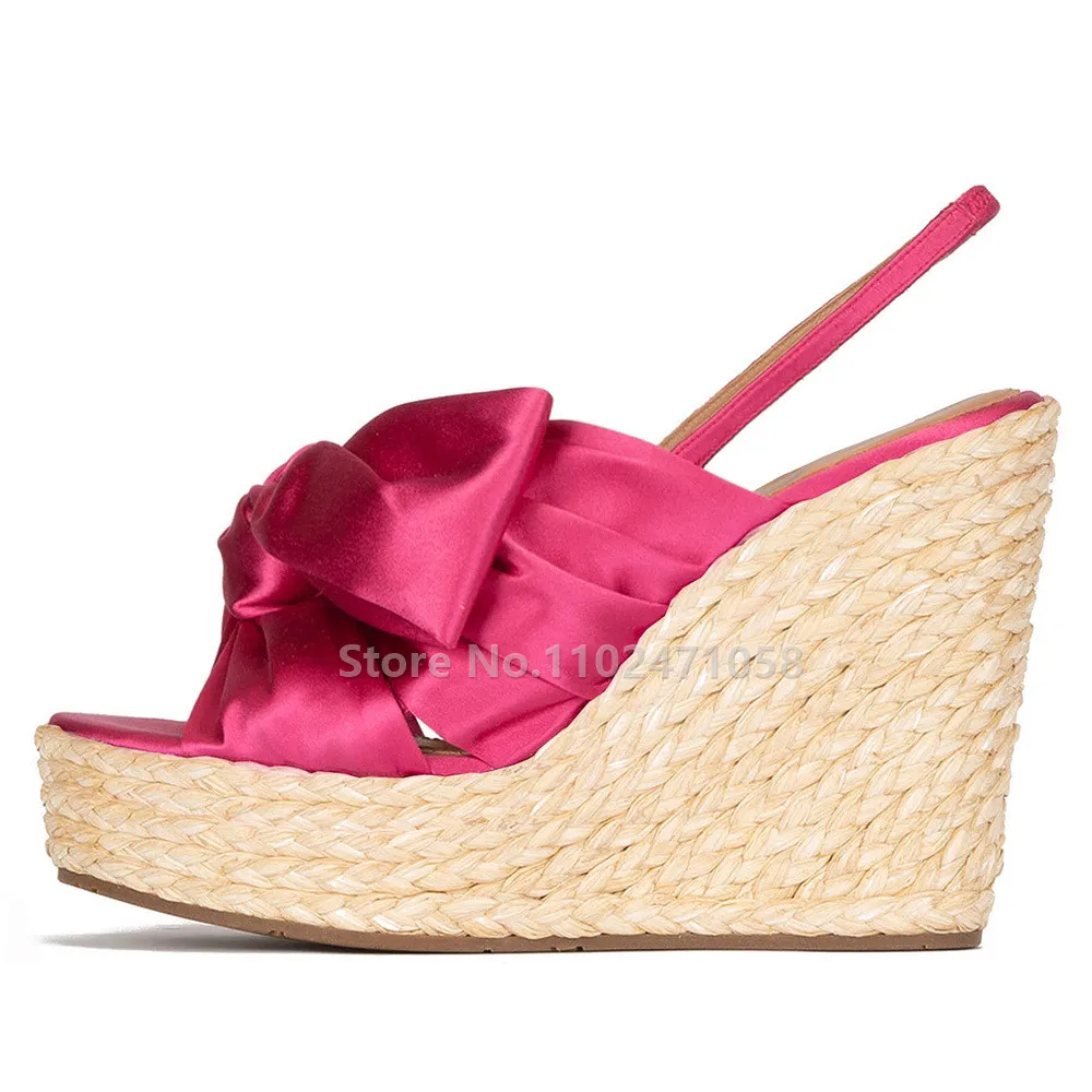 

Butterfly Knot Hemp Rope Straw Wedges Sandals Women Summer Peep Toe Hight Heels Fashion Catwalk Ladies Chunky Platform Shoes