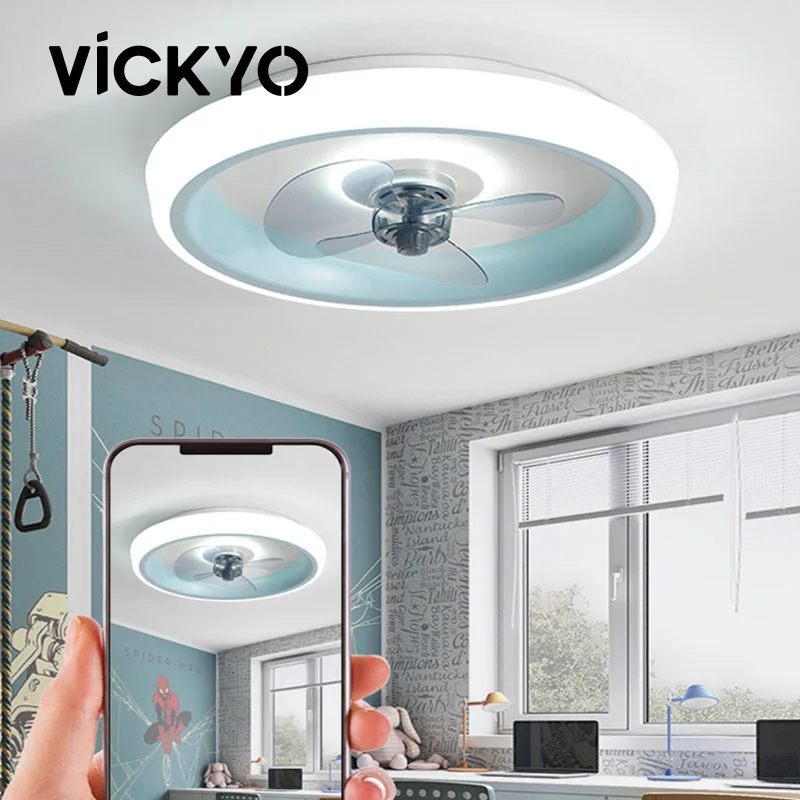 

Новая современная потолочная лампа VICKYO, умный потолочный вентилятор со светодиодной подсветкой и управлением для дома, спальни, гостиной, к...