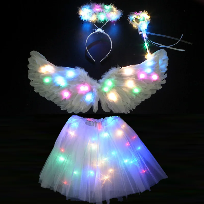 

Fairy Angel Wings Skirt Magic Wand Halo Flower Wreath Festival Clothing Luminous Costumes Rave Clothes Christmas Party Outfit