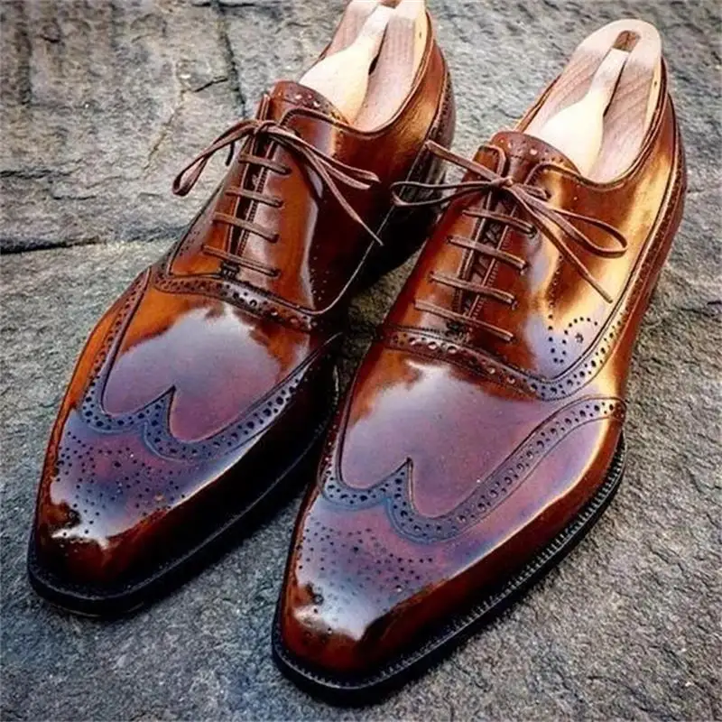 

Men Classic Brogues PU Solid Color Square Toe Carved Splicing Lace Up Classic Fashion Business Casual Daily Oxford Dress Shoes