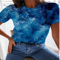 3d blue abstract pattern round neck outdoor casual street style fashion womens t shirt summer new