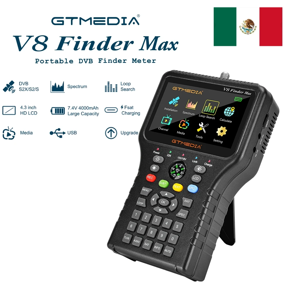 ТВ-ресивер Gtmedia V8 finder max 4 3 дюйма DVB-S2X/s2/s MPEG-2/h.265 braz1l acm 1080p