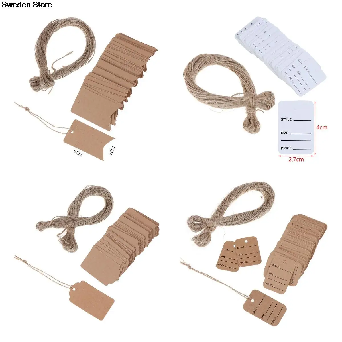 100 шт./лот пустая бирка из крафт-бумаги с веревкой 20 м ценники подарочные карты шт.