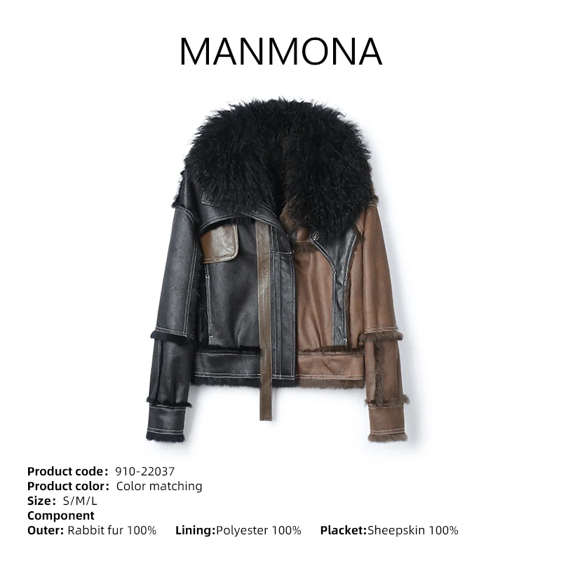 Autumn and Winter New Imported Rabbit Fur Fur Coat Women's Big Fur Collar Leather Fur Coat Jacket