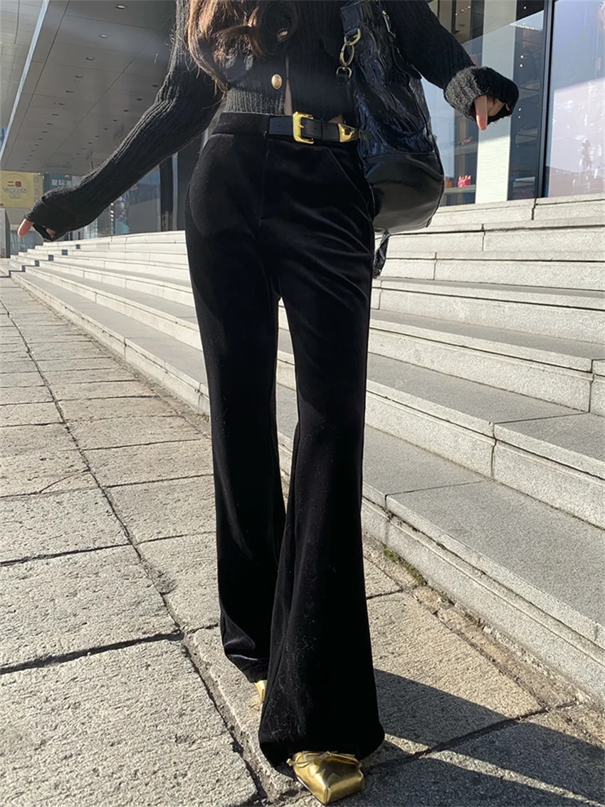 Женские офисные брюки Alien Kitty Черные Облегающие расклешенные с высокой талией