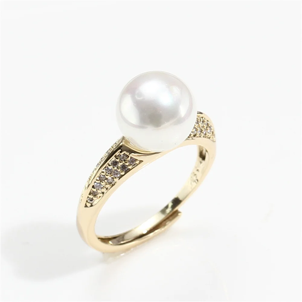 

Gold plating real gold K gold process pearl micro zirconia ring opening DIY handmade accessories