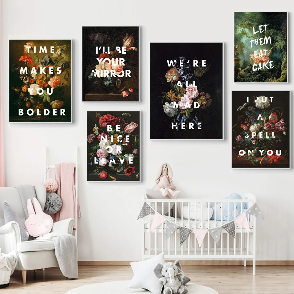 Постер с изображением цветов мы все Crazy принтом цитатой Pretty или оставляем веселье