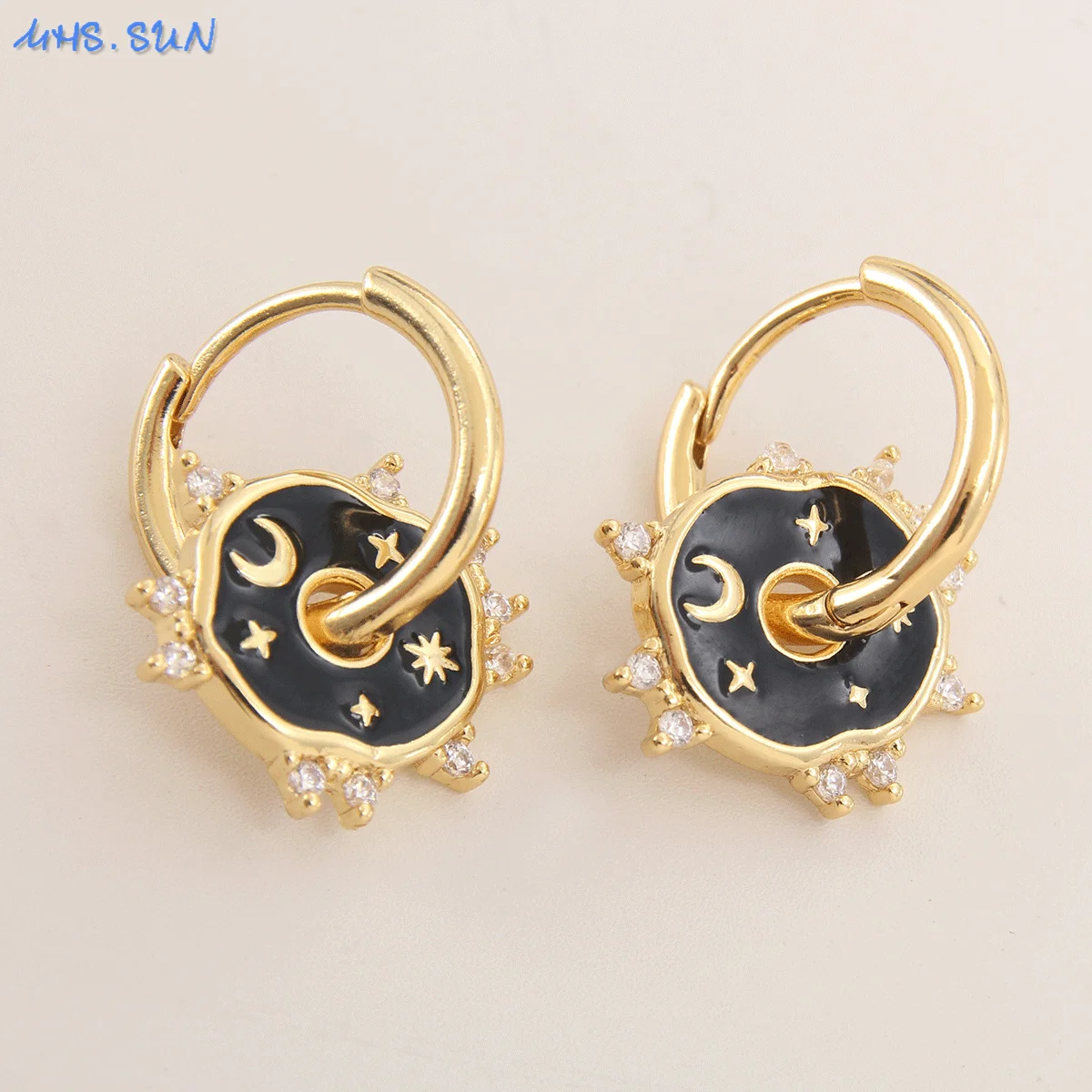 

SUNSLL Hip Hop Black Star Moon Dangle CZ Zircon Copper Gold Plated Drop Oil Earrings Fashion Jewelry For Hot Girls Accessories