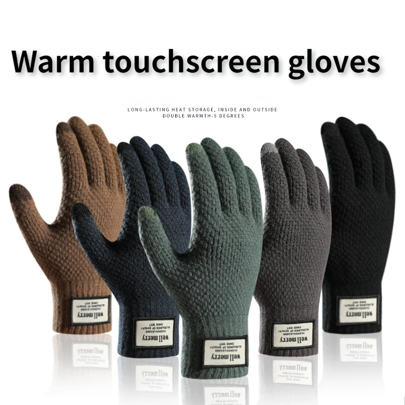 

Winter Men Knitted Gloves Touchscreen High Quality Male Mitten Thicken Warm Wool Cashmere Solid Men Business Gloves gloves men