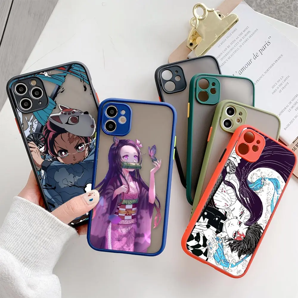 

Anime Demon Slayer Nezuko Matte Case For iPhone 14 13 12 11 XR X 8 7 Plus Pro XS Max Mini Feeling Cases Silicone Cover Fundas