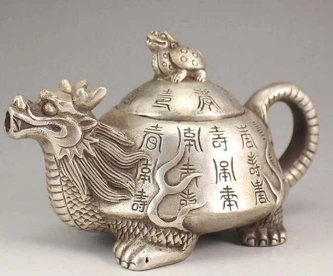 

Посеребренный белый медный чайник с драконом, декоративный чайник, медный чайник, декоративная Античная коллекция