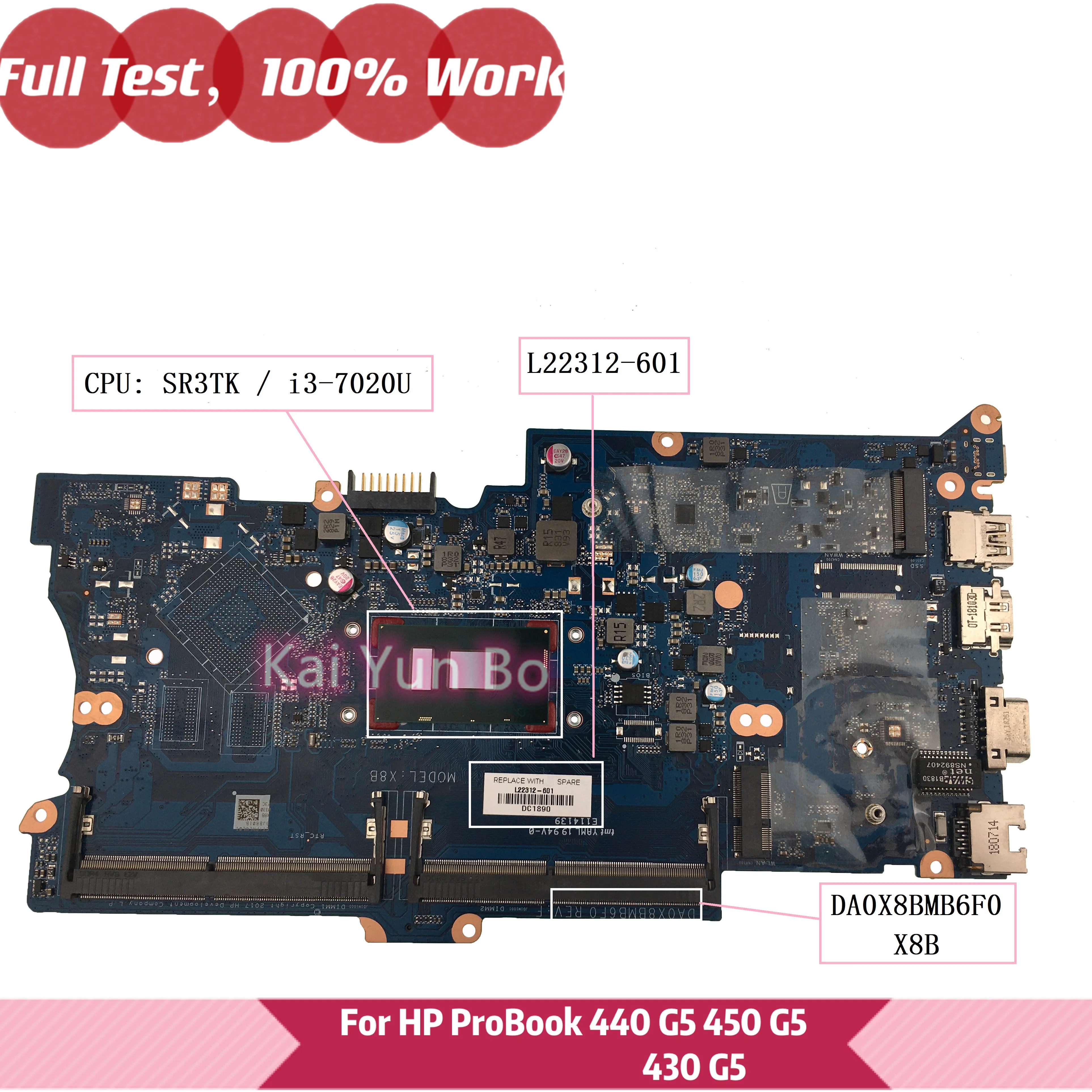 Материнская плата для ноутбука HP ProBook 430 G5 440 450 L22312-001 DA0X8BMB6F0 X8B W L22312-601 DDR4 100%