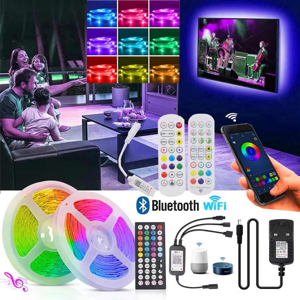 

Светодиодная лента RGB 5050 с поддержкой Bluetooth и Wi-Fi, 5/10/15/20 м