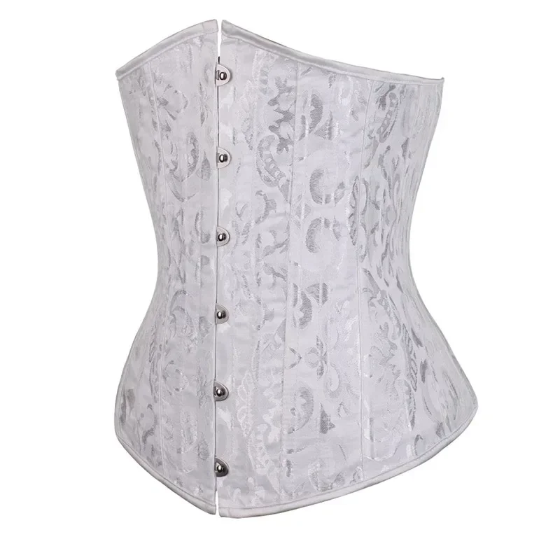 Женский атласный корсет черный/коричневый/белый под грудью с виниловой вставкой