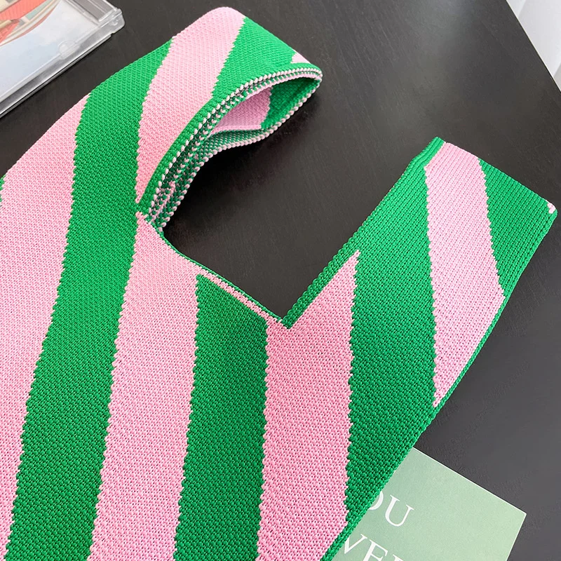 New Diagonal Stripe Knitted Handbag Lady Shoulder Bag Vest Leisure Tote Students Reusable Shopping Bags תיקים לנשים מעוצב 2023