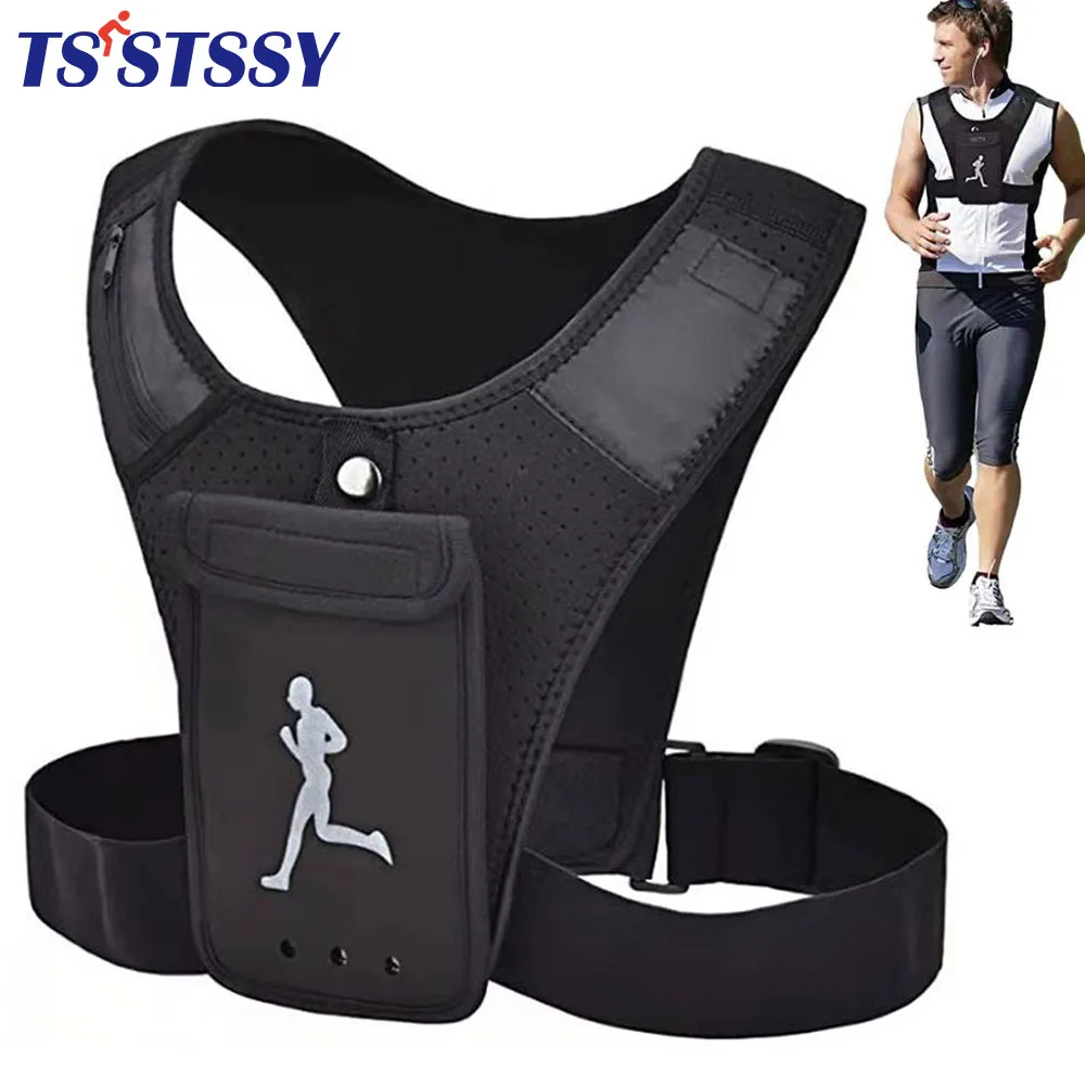 

Running Phone Holder - Reflective Jogging Vest with 3 Pockets for Phone, Cards, Keys - Suited for All Mobile Phone Models