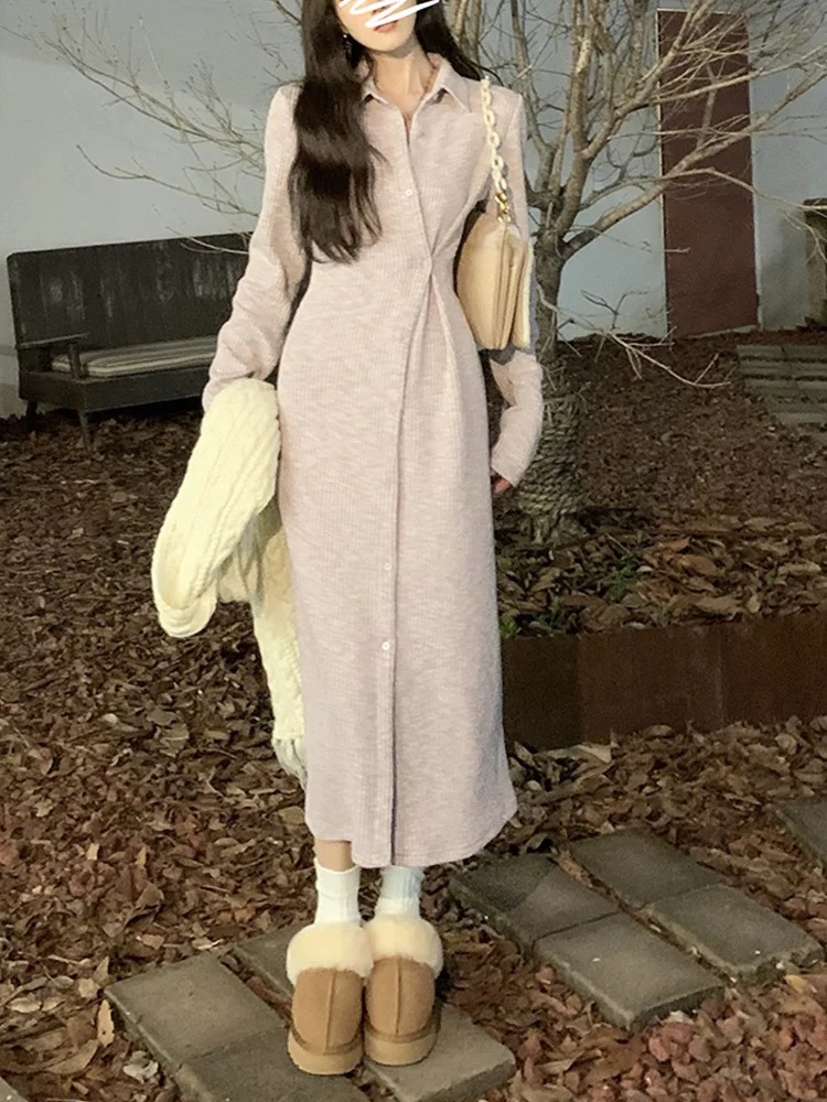 

2023 Spring Sli Basic idi Dress Office Lady Long Sleeve Solid Dress Fashion Evening Party Dress Woan Design