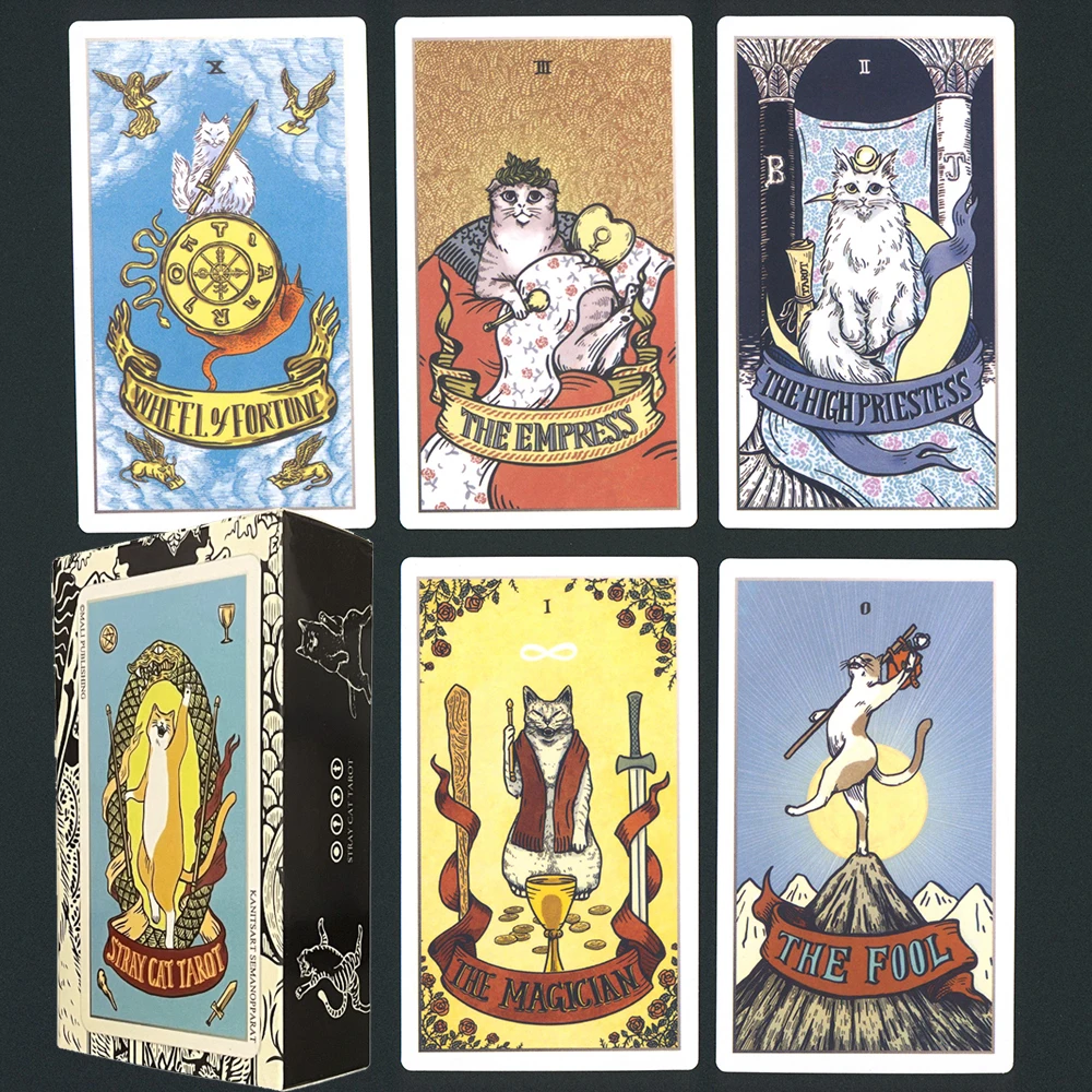 

12x7cm Cat Tarot for Beginners with Guidebook English Version Affirmation Clarity Cards Prophet