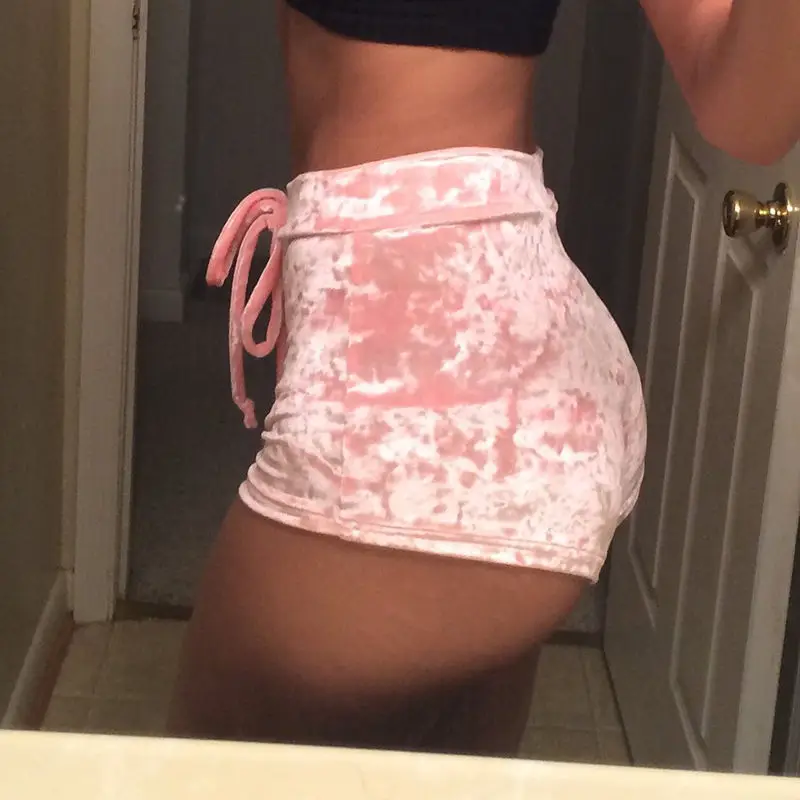 

New arrival Pretty Little Thing Womens Ladies Pink Crushed Velvet Runner arrival Short Hot Casual Women Skinny Drawstring Shorts