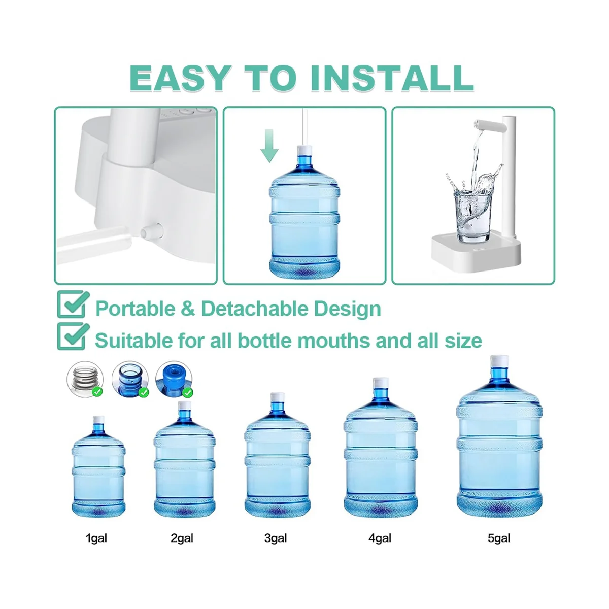 Умный диспенсер для воды 6 уровней универсальная бутылка 5 галлонов портативный