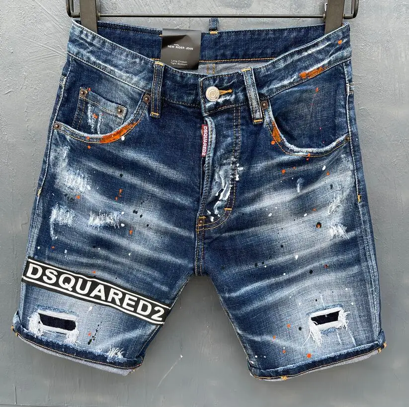 

DSQUARED2 Summer style new popular jeans brand Italian slim short jeans men, blue denim shorts with ripped zipper D917