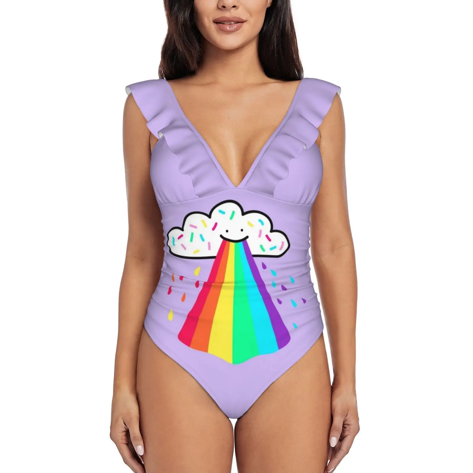 Радужный слитный купальник высококачественный с принтом Монокини пуш-ап летний