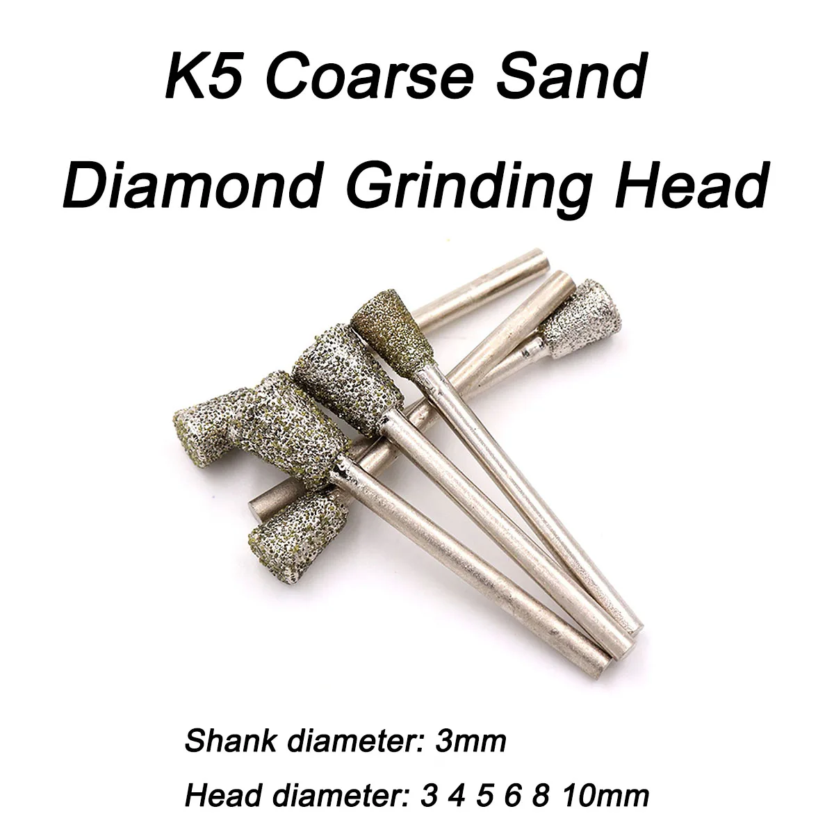 

5Pcs Shank Diameter 3mm K5 60# Coarse Sand Diamond Grinding Heads Diameter 3 - 10mm for Grinding and Hollowing Out: Jade Carving