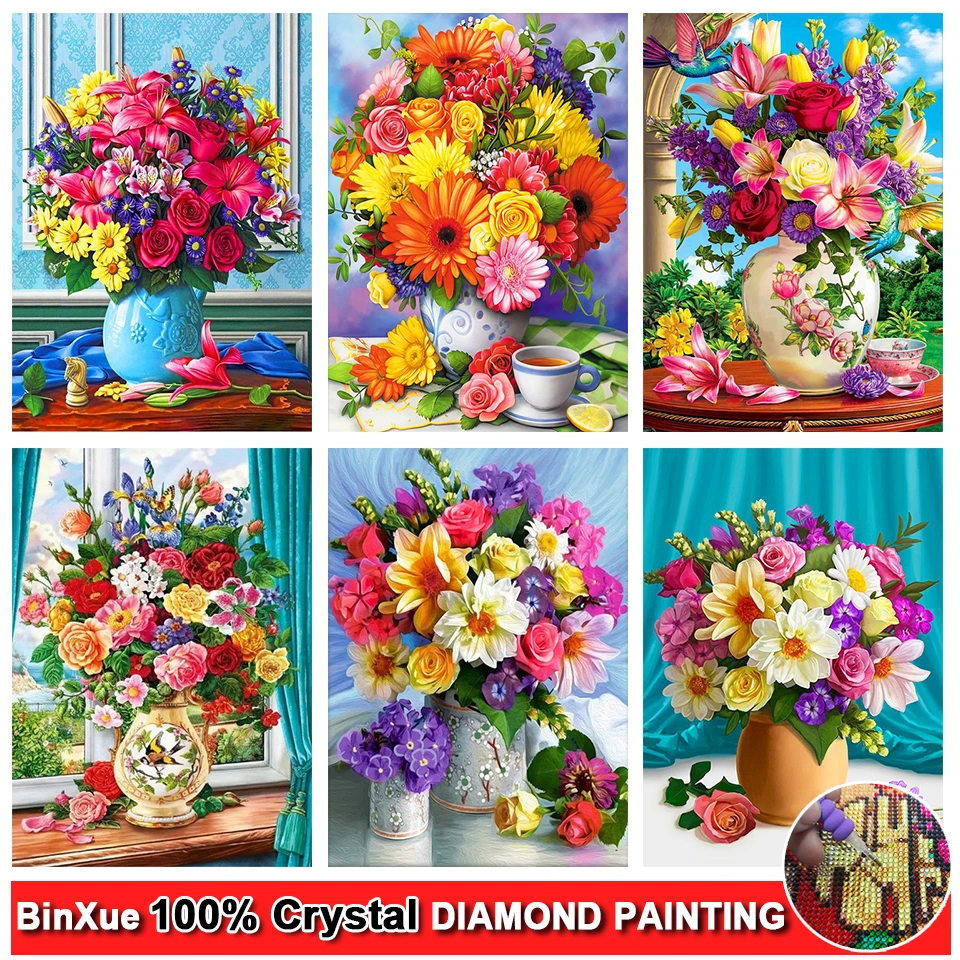 

Алмазная 5D картина «сделай сам» с цветами, 100% квадратные/круглые кристаллы, роза, Подсолнух, искусственные пионы, вышивка крестиком, мозаика...