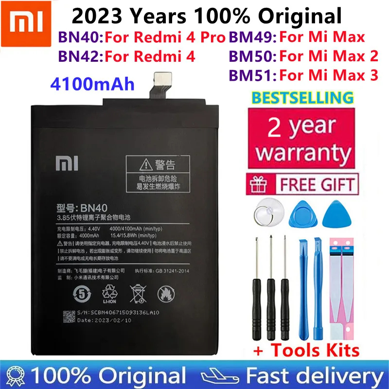 Аккумулятор BN40 BN42 BM49 BM50 BM51 для Xiaomi, батарея BN40 BN42 BM49 BM50 BM51 For Xiaomi Redmi 4 Pro Prime 3 Гб ОЗУ, 32 Гб ПЗУ, Redmi4 Mi Max Max2 Max3, оригинал