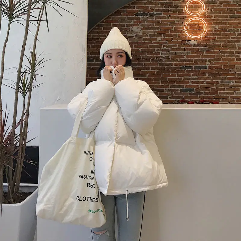 Plus Velvet Thick Autumn and Winter New Korean Version Loose Simple Fashion Trend Leisure Solid Color All-match Down Jacket