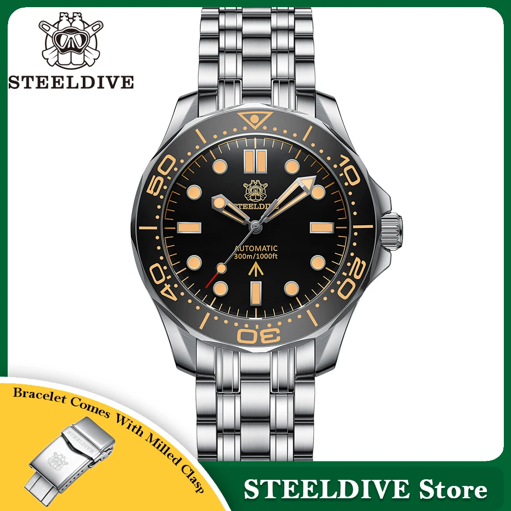 Фото Стальной браслет STEELDIVE sd195, 42 мм, винтажный керамический Безель, 200 м, NH35, светящиеся мужские часы с автоматическим подводным стеклом и сапфировым стеклом №1
