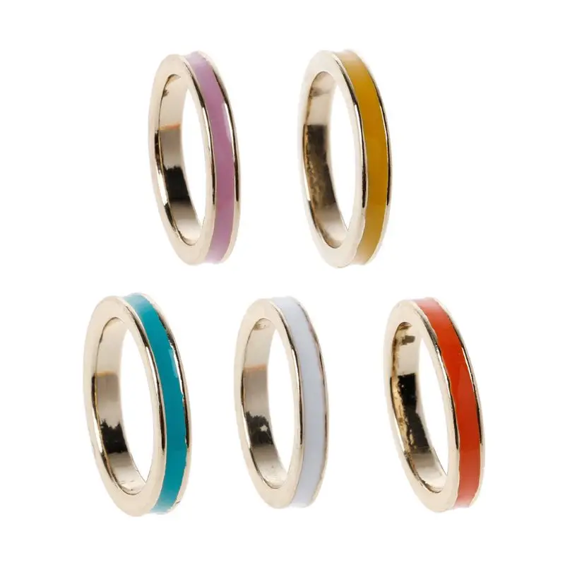

3mm White Pink Yellow Enamel Filled Wedding Band Stackable Rings Women Jewelry