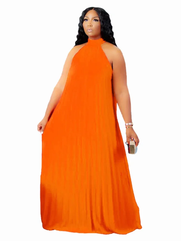 

Женское плиссированное платье-макси без рукавов, элегантное свободное однотонное винтажное длинное платье-трапеция большого размера, лето