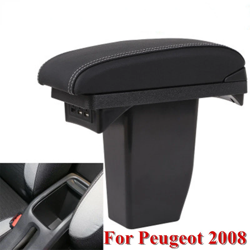 

Черный подлокотник для Peugeot 2008, центральный ящик для хранения для модификации центральной консоли автомобиля с USB-аксессуарами