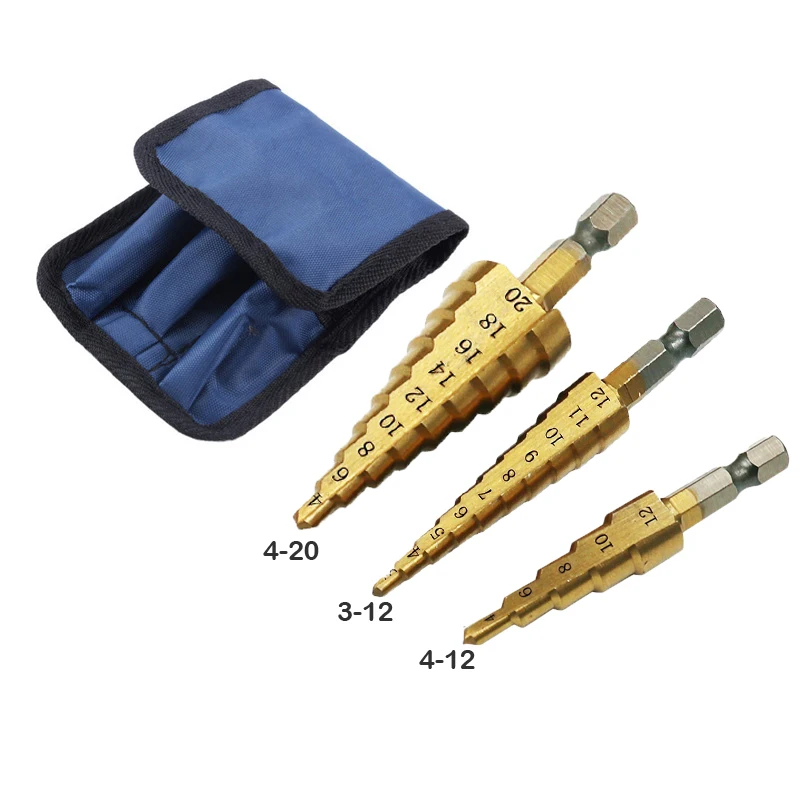 

3 шт./компл. 3-12 мм/4-12 мм/4-20 мм, быстрорежущее сверло с прямым пазом, ступенчатое сверло с титановым покрытием для дерева и металла, набор инструментов для сверления сердечника