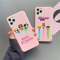 cute funny powerpuff girls phone case for iphone 13 12 11 pro max mini xs 8 7 6 6s plus x se 2020 xr matte pink silicone cover
