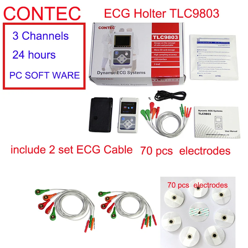 

CONTEC ECG Holter Dynamic ECG Monitor System 24 Hours ECG Recorder TLC 9803 Complimentary Additional Lead Wire And Electrodes