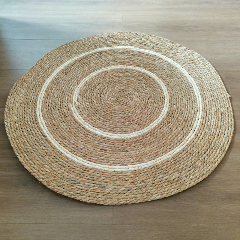 

Handwoven Rattan Round Carpets For Living Room Bedroom Straw Rugs Natural Plants Floor Mats Bedside Garden Table Grass Mat