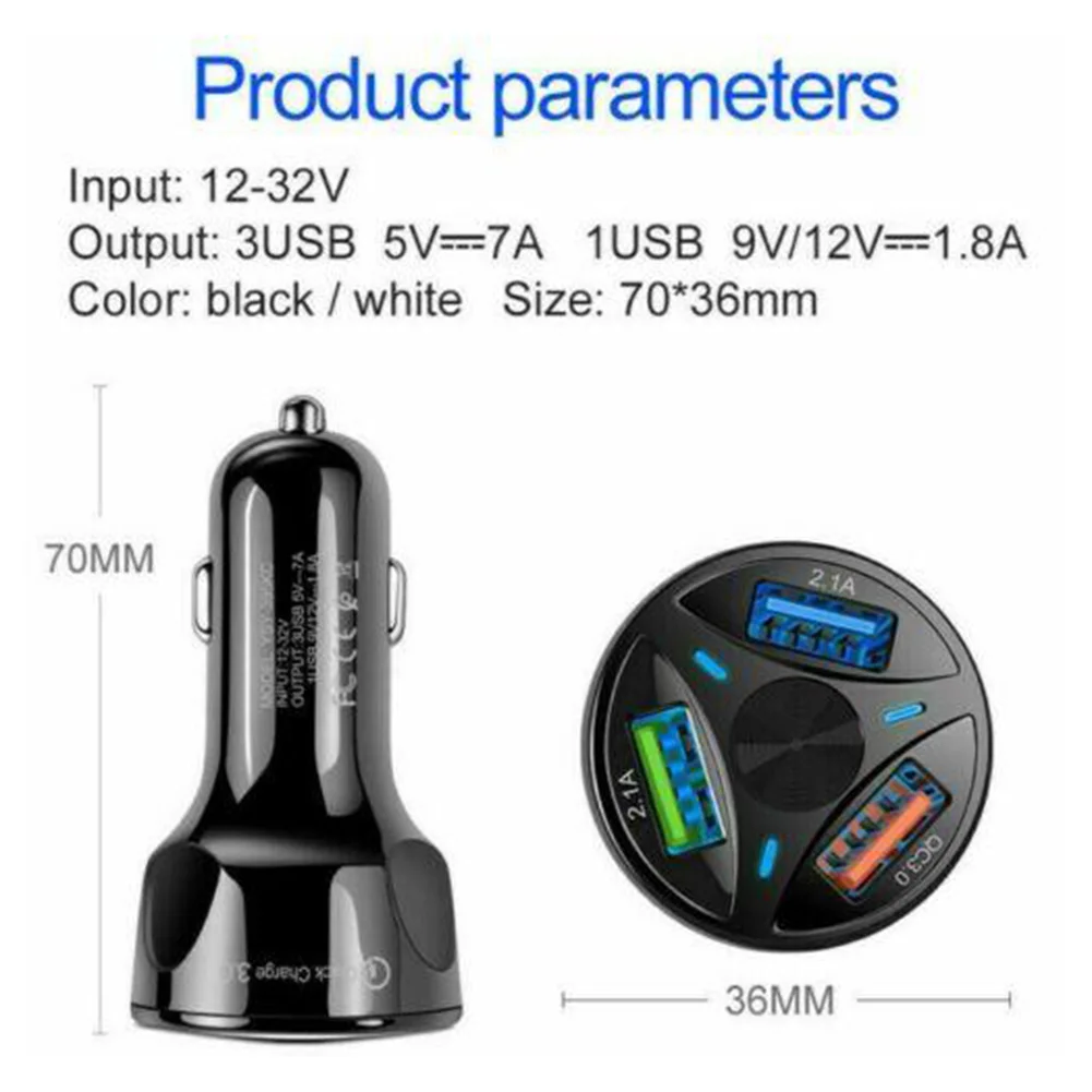 

Brand New Hot Sale Auto Car Charger USB Portable Black Display Entertainment Fast Fireproof QC 3.0 Replacement