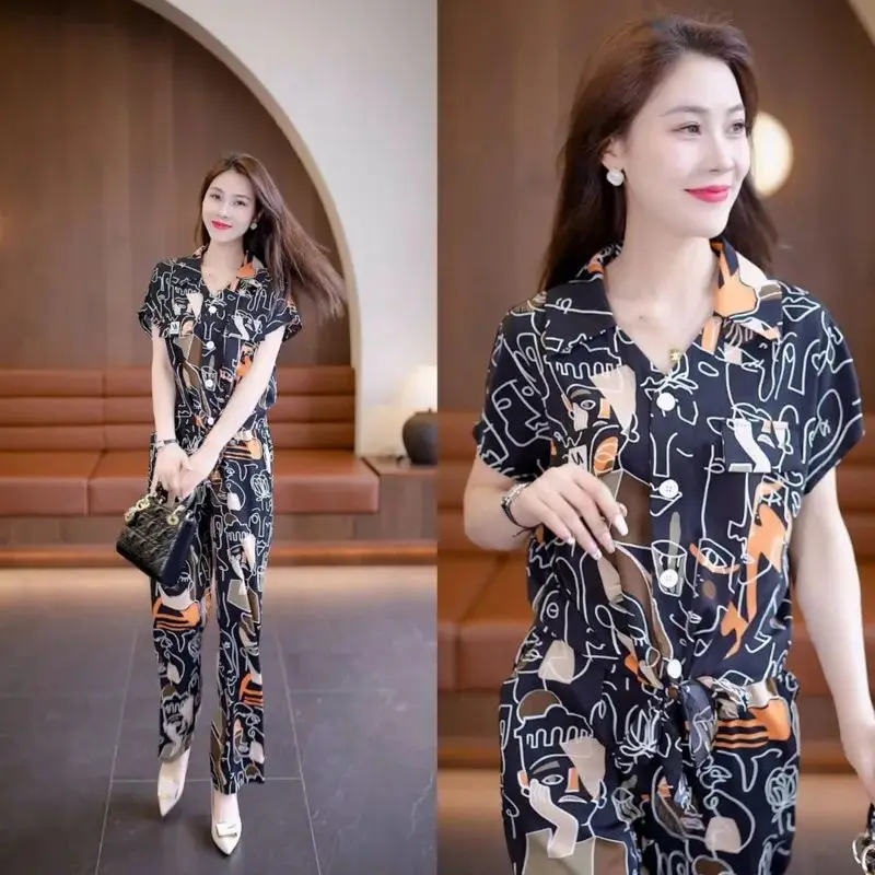 Женский модный костюм летняя новая повседневная трендовая шифоновая свободная и