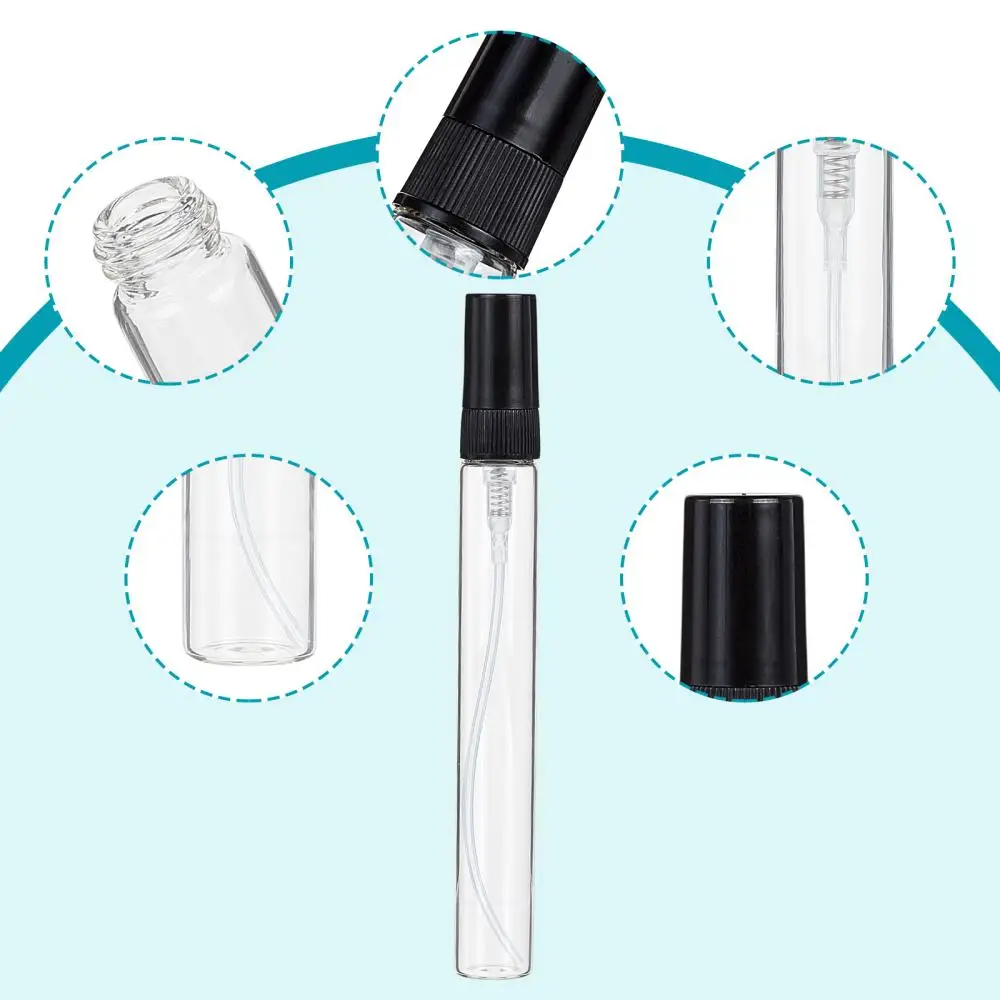 25Pcs Mini Refillable Glass Spray Bottles 10ml Clear Tube Jars for Perfume Essential Oil Storage Portable Travel Accessories