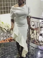 women prom dress bodycon white hollow short sleeve irregular ruffles celebrate event night birthday occation robes big size