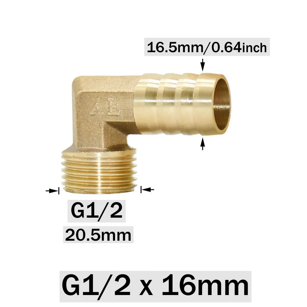 

Латунный штуцер для шланга, 12/14/16/19 мм, колено 1/2, наружная и внутренняя резьба, соединитель, медный фитинг для водопроводной и воздушной труб