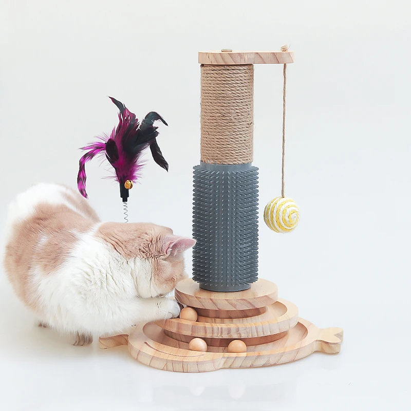 

Solid Wood Cat Toy Cat Turntable Cat Automatic Self-Hi Cat Teaser Cat's Paw Column Kitten Relieving Stuffy Artifact Cat Supplies