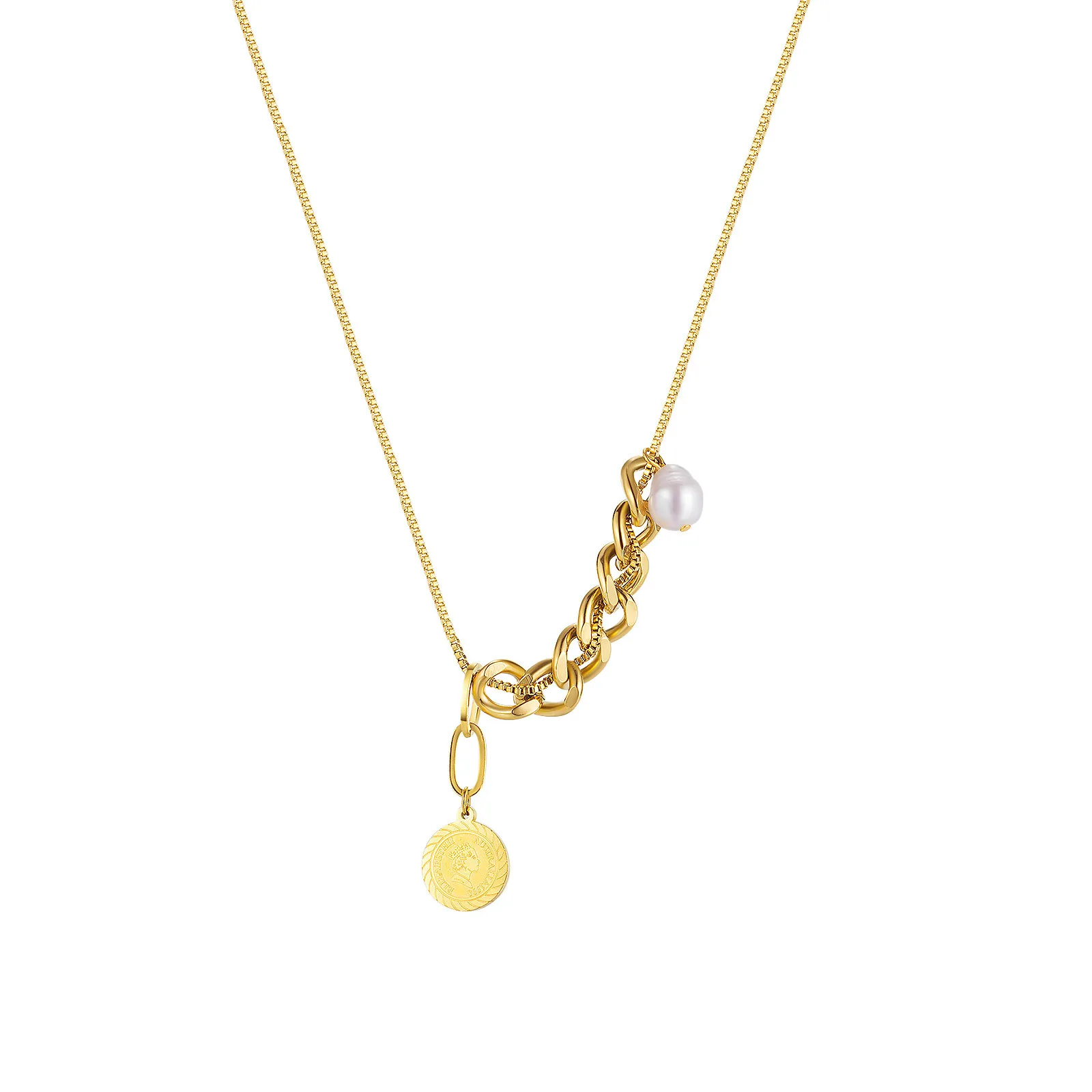 

Cold Wind Personality Patchwork Pearl Pendant Necklace Female Clavicle Chain